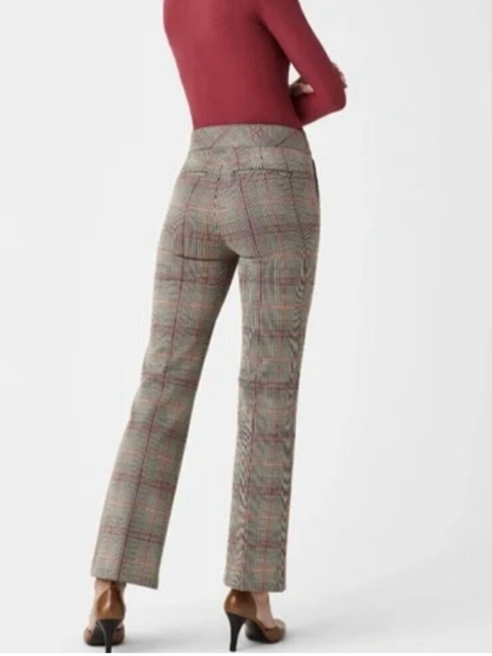 SPANX Kick Flare Pants MP M Petite Glen Plaid Pull On Shaping Stretch Career 24”